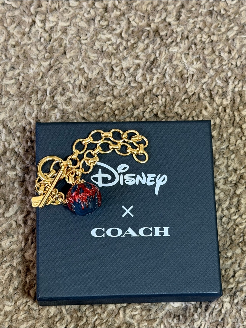 Kids Gold Chain Key Charm with Red-Blue Enamel Ball